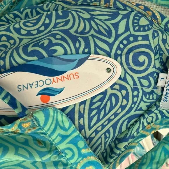 Sunny Oceans Long Glitter Floral Beach Wrap Dress Size L Large - Picture 5 of 7